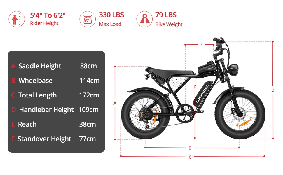 L20 MIN Electric Bike - geometry and size chart