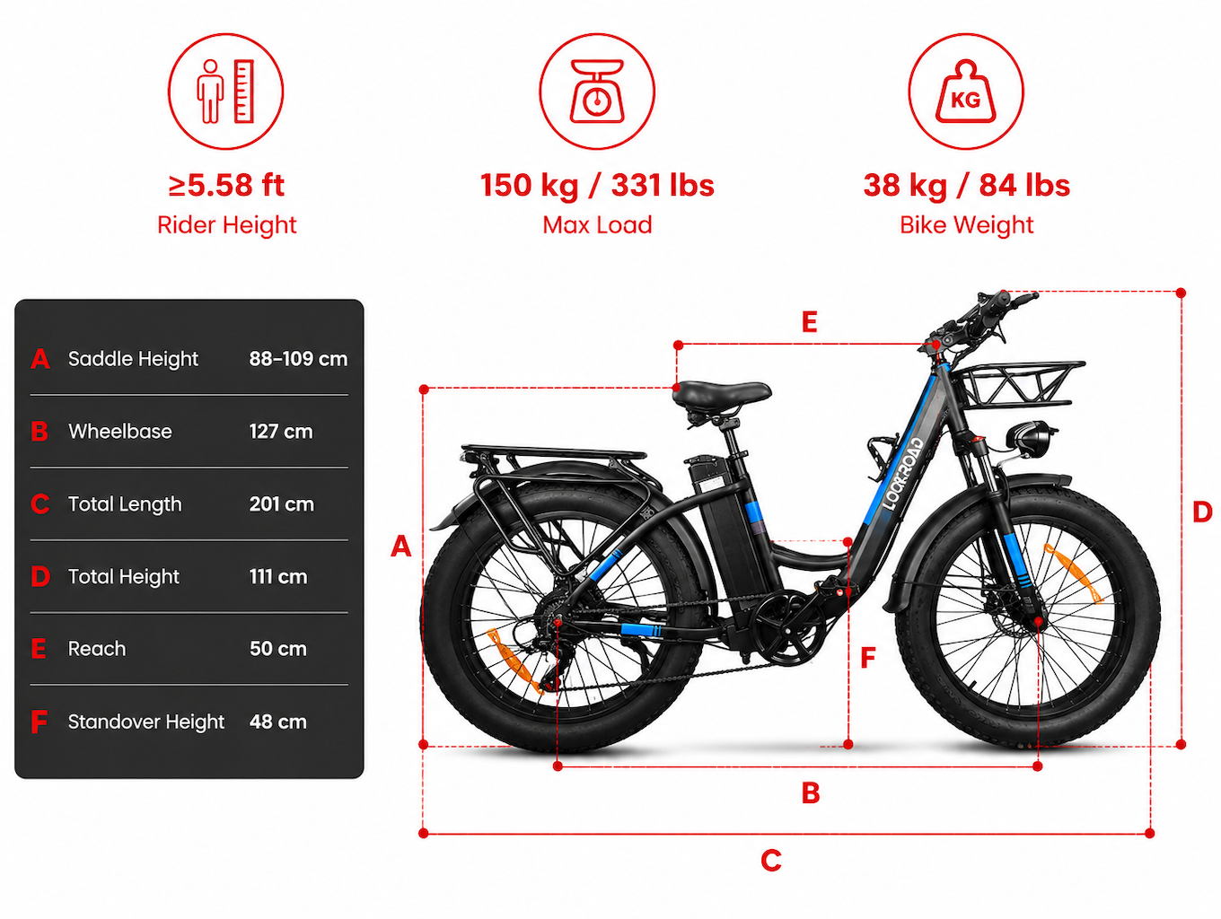 L26 MIN Electric Bike - geometry and size chart